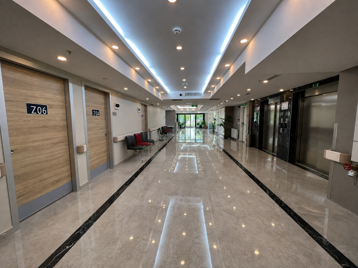 Lift bank and clinical corridor